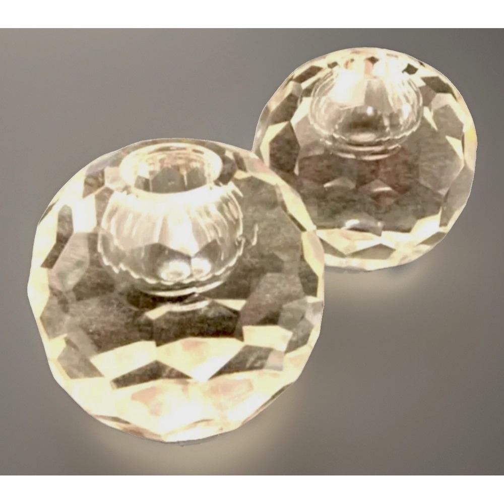 Vintage Crystal Faceted Candlestick Holders 2 Made in Japan Hollywood Glamour